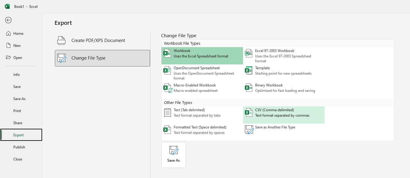 Saving the spreadsheet as a CSV file