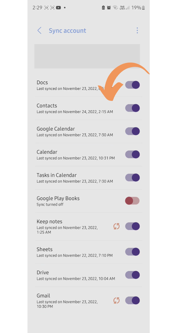 Resync contacts toggle on Android